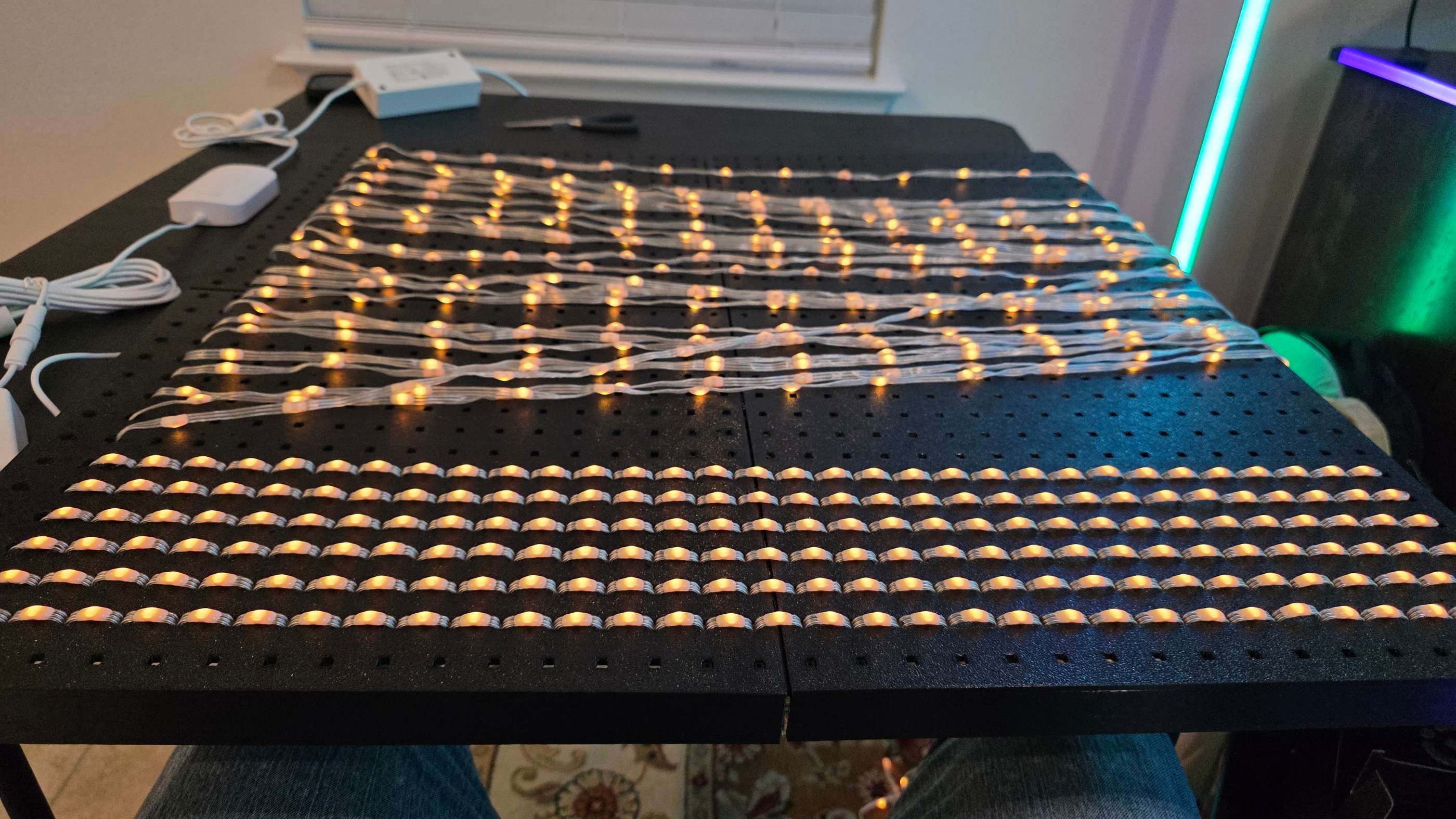 Custom 3D printed PETG pegboard system — modular grid panel with accessories